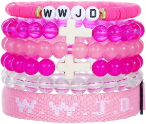 WWJD Cross Beaded Bracelets Set What Would Jesus Do Bracelets Handmade Beads Good Blessing Protection Religious Christian Jewelry for Easter Christmas Mother's Day