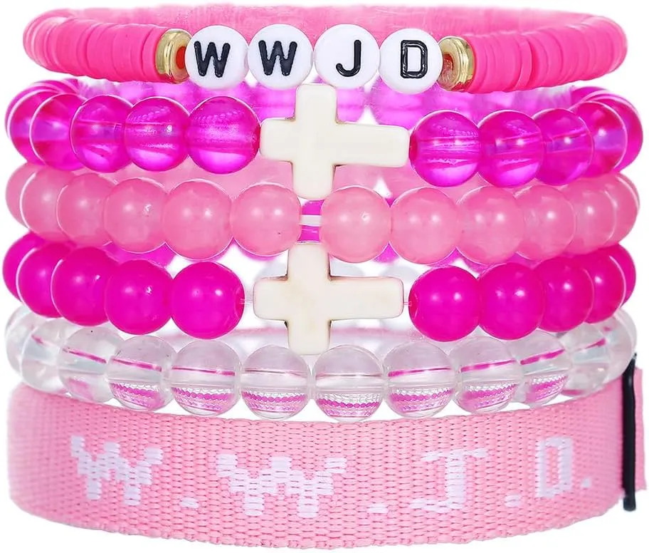 WWJD Cross Beaded Bracelets Set What Would Jesus Do Bracelets Handmade Beads Good Blessing Protection Religious Christian Jewelry for Easter Christmas Mother's Day