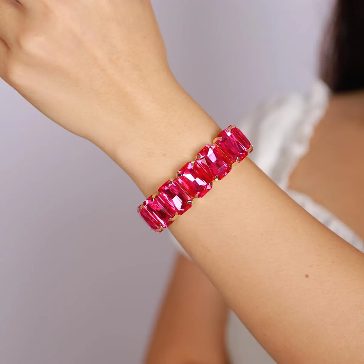 Xerling Wedding Square Crystal Stretch Bracelets Sparkle Elastic Hand Chain Bangle Bracelets for Women Teen Girls