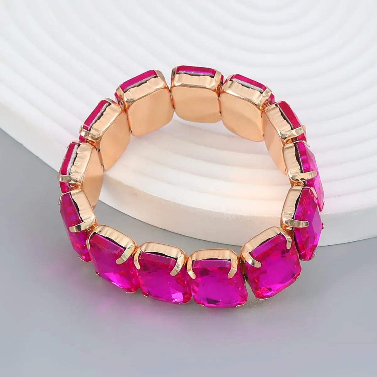 Xerling Wedding Square Crystal Stretch Bracelets Sparkle Elastic Hand Chain Bangle Bracelets for Women Teen Girls