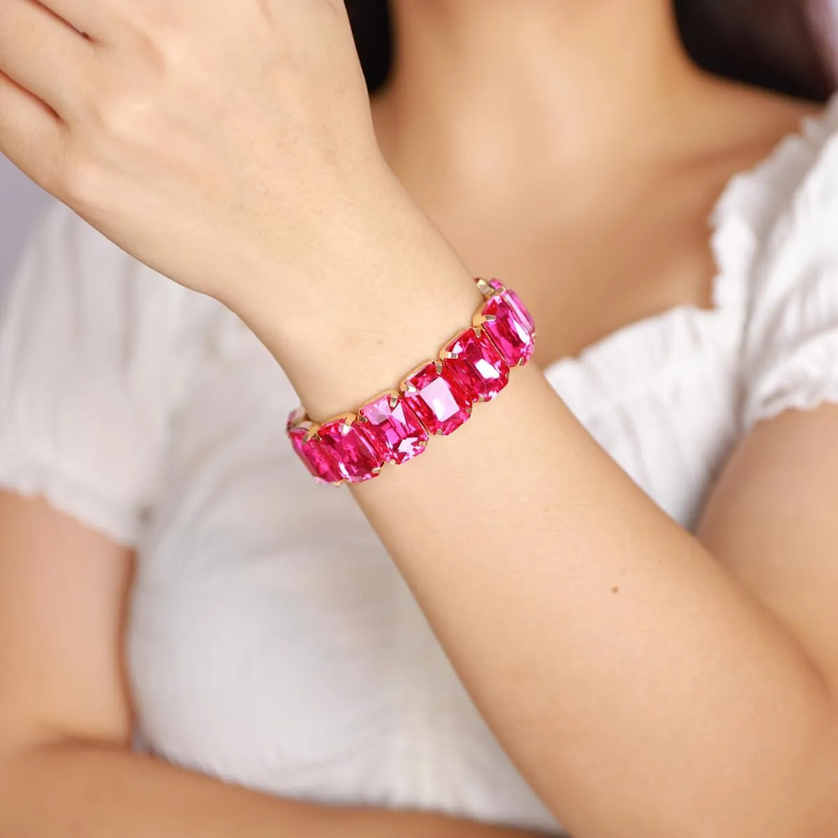 Xerling Wedding Square Crystal Stretch Bracelets Sparkle Elastic Hand Chain Bangle Bracelets for Women Teen Girls