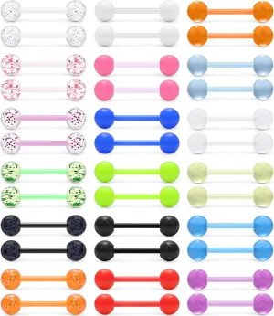 Yaalozei 14G Glow in Dark Plastic Nipple Tongue Rings 16mm Flexible Nipple Tongue Rings Retainer Straight Barbell Piercing Jewelry 5/8Inch 36pcs-48pcs