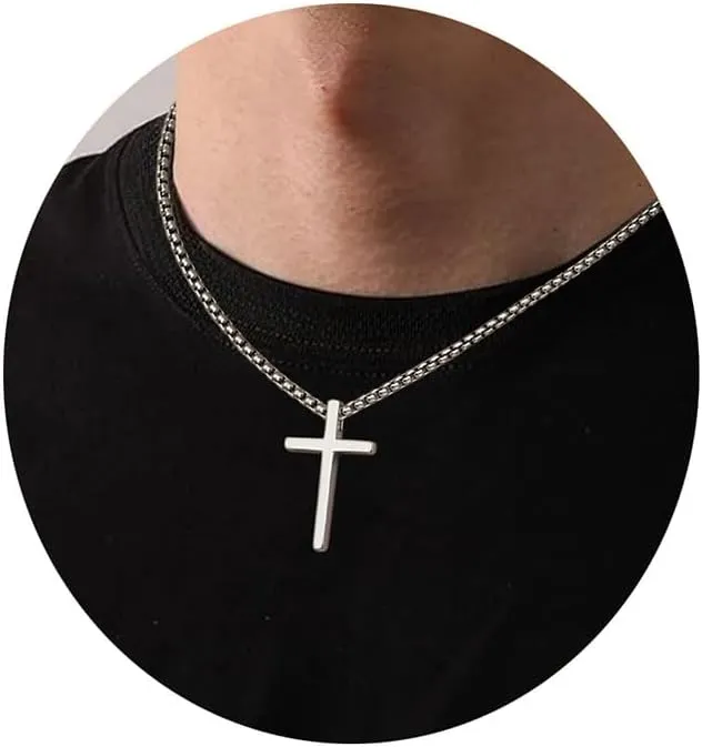 YADOCA 925 Sterling Silver Cross Necklace for Men - Silver Black Gold Mens Cross Necklaces Chain CCross Pendant Necklaces 2.5mm Stainless Steel Cross Chain 18-22 Inch 1PCS