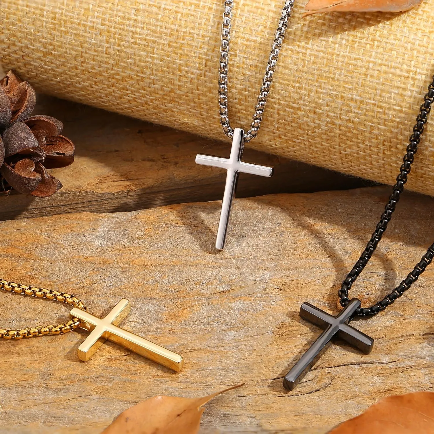 YADOCA 925 Sterling Silver Cross Necklace for Men - Silver Black Gold Mens Cross Necklaces Chain CCross Pendant Necklaces 2.5mm Stainless Steel Cross Chain 18-22 Inch 1PCS