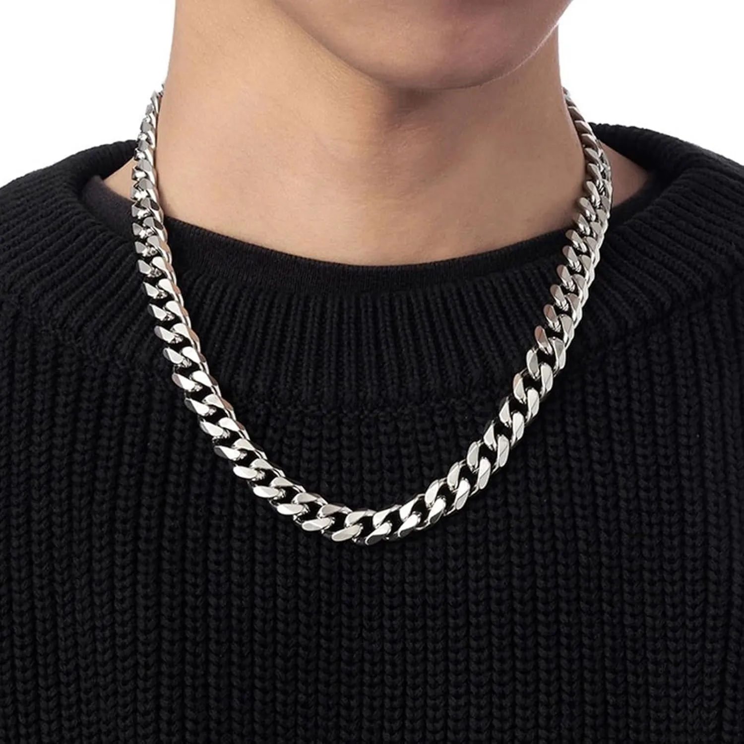 YAMI Mens 8/10/12MM Width Cuban Link Chain, Stainless Steel Thick Cuban Link Curb Chain Necklace for Men/Women, 18/20/22/24/26Inch Two Tone Chain Necklace Jewelry Gifts