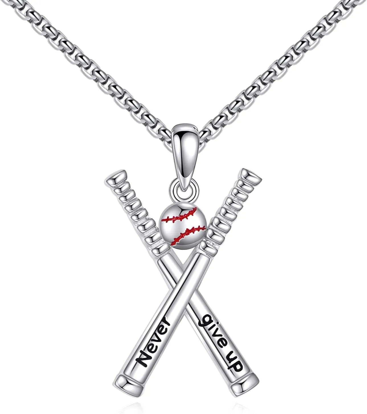 YFN Sport Necklace Sterling Silver Never Give Up I Can Do All Things Pendant Jewelry Sport Gifts for Women Men