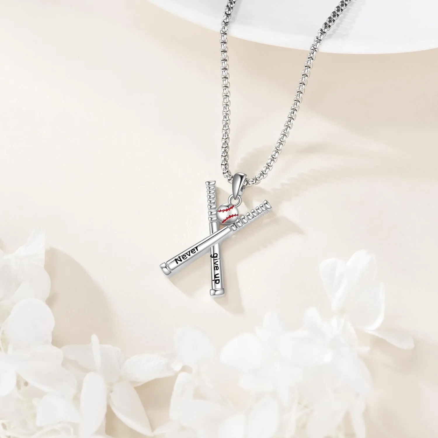 YFN Sport Necklace Sterling Silver Never Give Up I Can Do All Things Pendant Jewelry Sport Gifts for Women Men