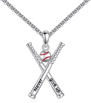 YFN Sport Necklace Sterling Silver Never Give Up I Can Do All Things Pendant Jewelry Sport Gifts for Women Men