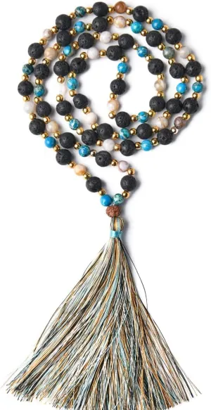 YGLINE Chakra 108 Mala Beads Bracelet Real Healing Gemstone Yoga Meditation Hand Knotted Mala Prayer Bead Necklace