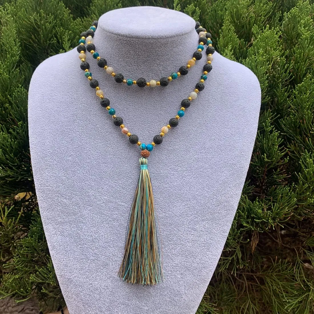 YGLINE Chakra 108 Mala Beads Bracelet Real Healing Gemstone Yoga Meditation Hand Knotted Mala Prayer Bead Necklace