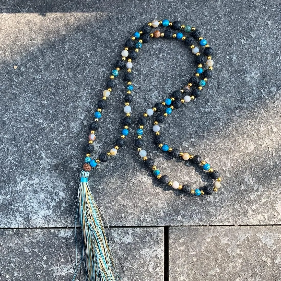 YGLINE Chakra 108 Mala Beads Bracelet Real Healing Gemstone Yoga Meditation Hand Knotted Mala Prayer Bead Necklace