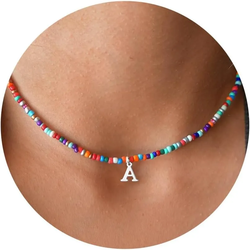Yoosteel Colorful Beaded Initial Necklaces for Girls Kids Graduation Gifts - Cute Initial Necklaces for Teen Girl Women Trendy Letter Necklace Jewelry for Girls Birthday Graduation Gifts