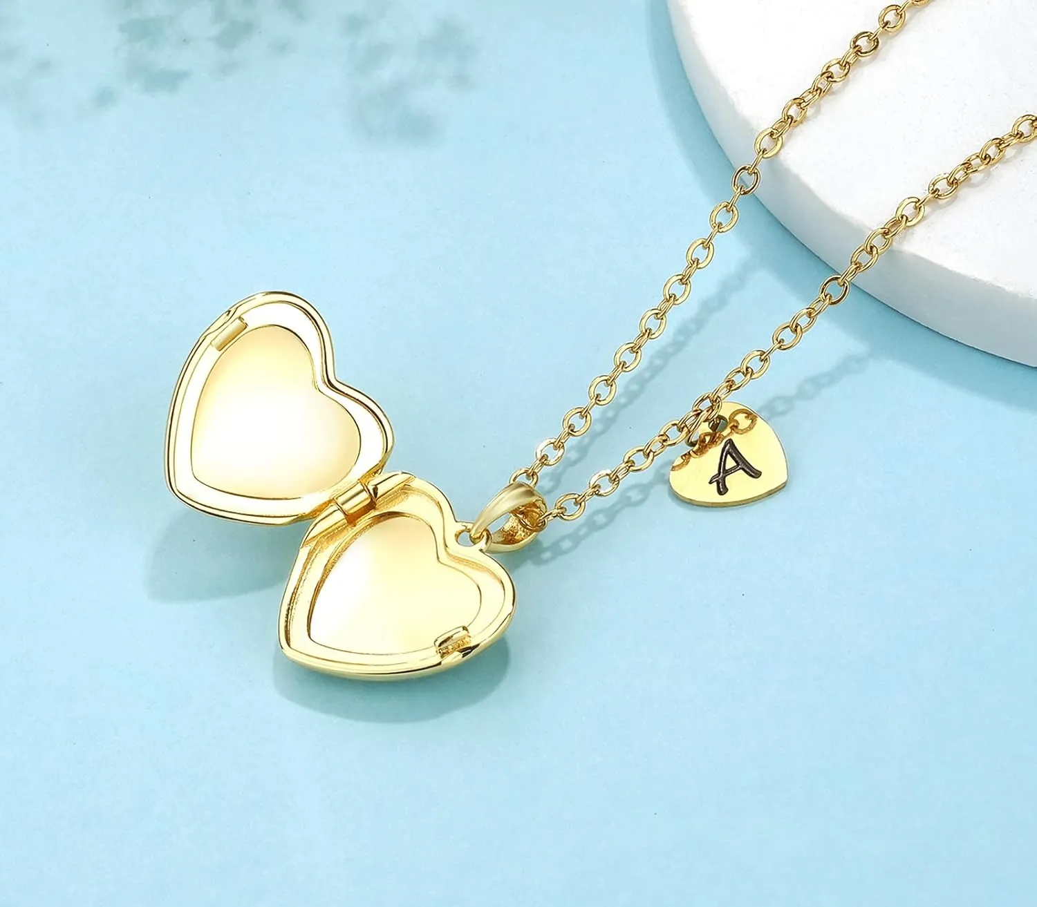 YOUFENG Heart Letter Unicorn Locket Necklace Initial Locket that Holds Pictures 18K Gold Plated Locket Birthday Gifts