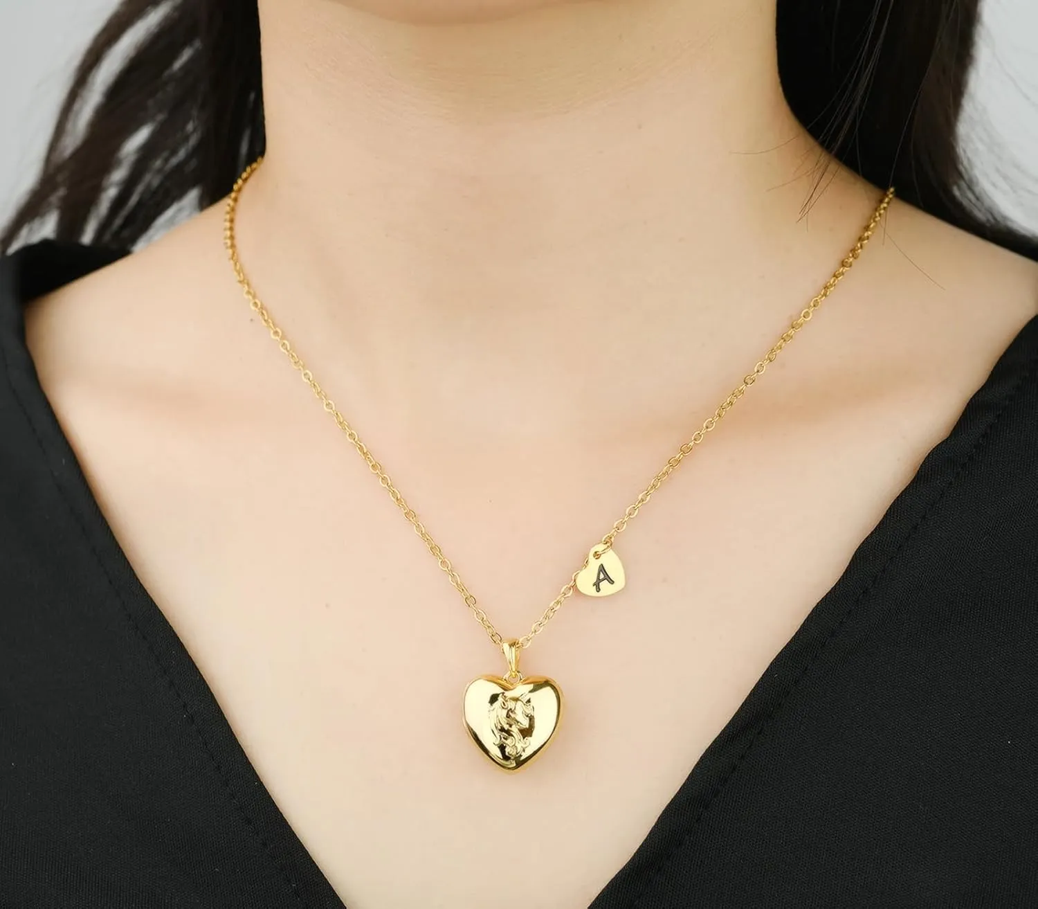 YOUFENG Heart Letter Unicorn Locket Necklace Initial Locket that Holds Pictures 18K Gold Plated Locket Birthday Gifts