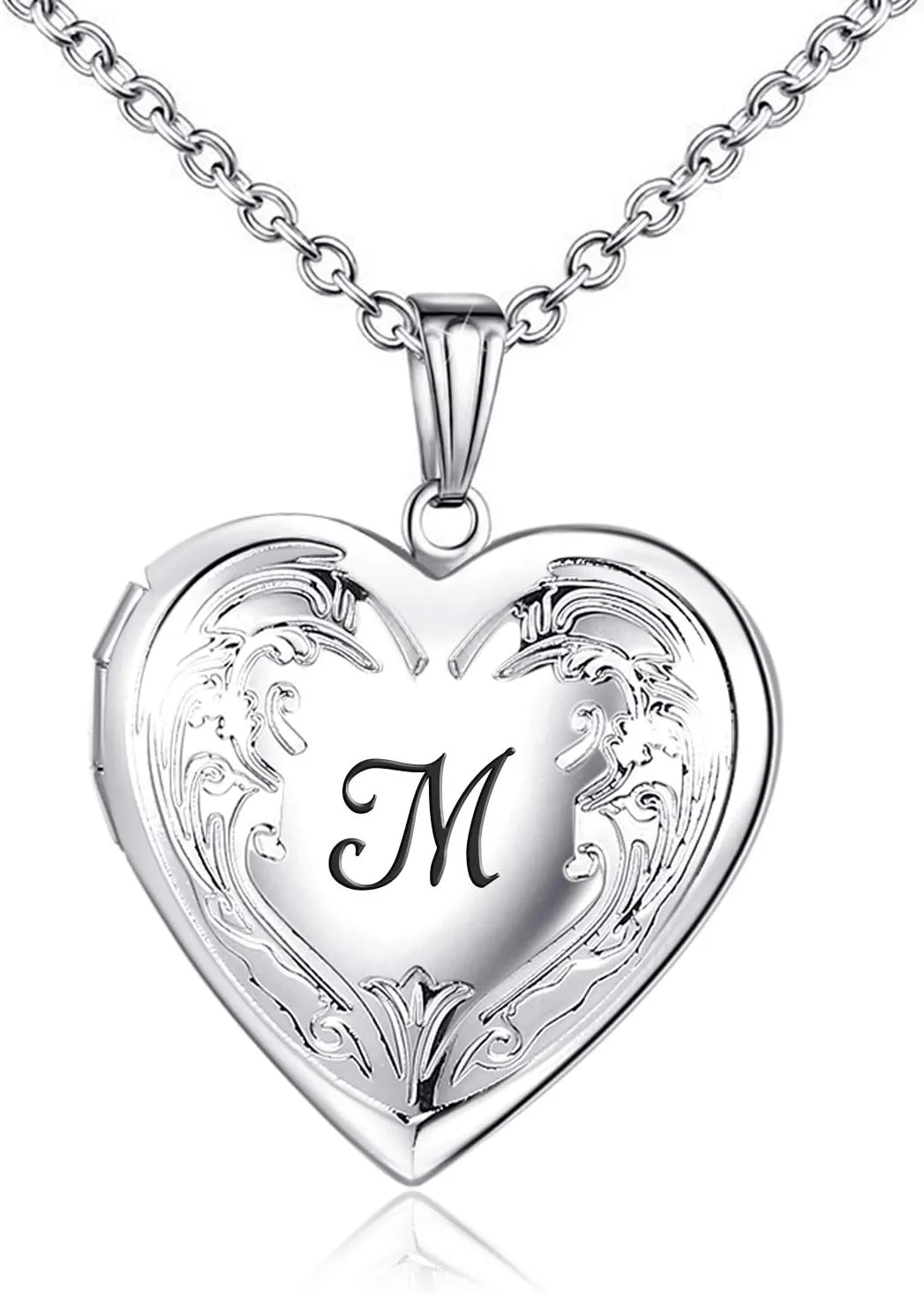 YOUFENG Locket Necklace that Holds Pictures Initial Alphabet A-Z Letter Pendant Necklace Platinum Plated Gifts for Women