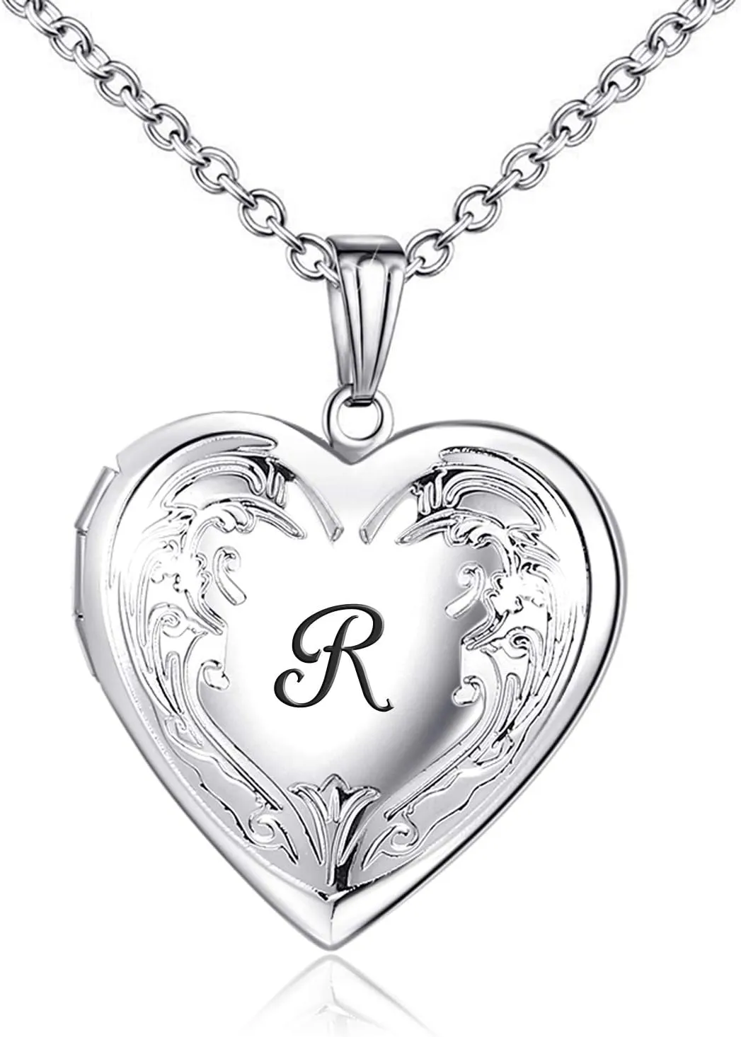 YOUFENG Locket Necklace that Holds Pictures Initial Alphabet A-Z Letter Pendant Necklace Platinum Plated Gifts for Women