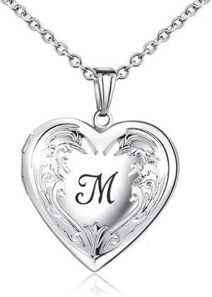 YOUFENG Locket Necklace that Holds Pictures Initial Alphabet A-Z Letter Pendant Necklace Platinum Plated Gifts for Women