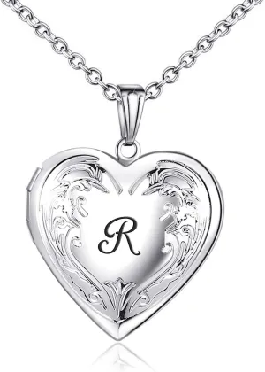 YOUFENG Locket Necklace that Holds Pictures Initial Alphabet A-Z Letter Pendant Necklace Platinum Plated Gifts for Women