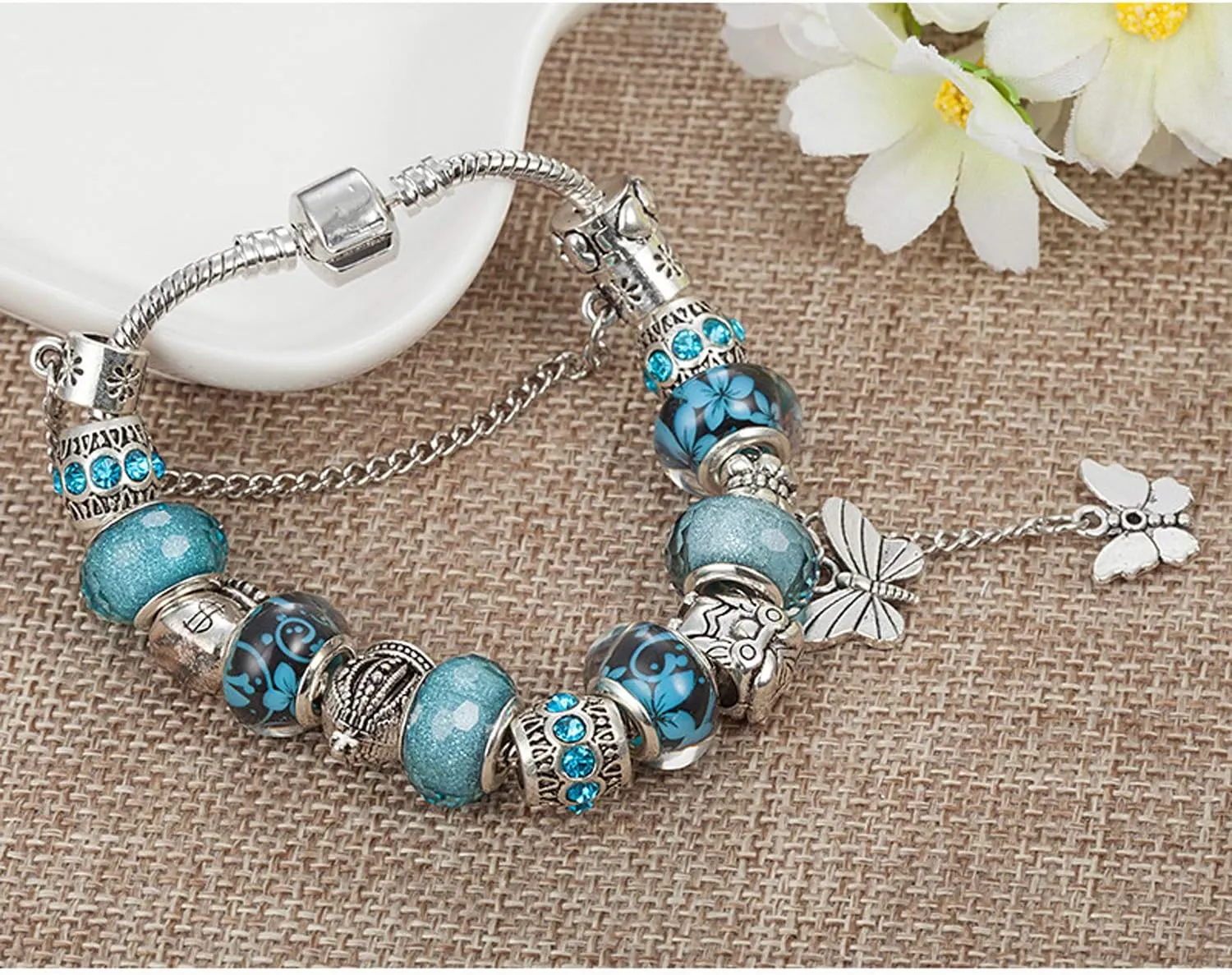 YOUFENG Love Beads Charms Bracelet for Women Snake Chain Unicorn Charm Flower Charms Bracelets Birthday Gifts for Her Amethyst Bracelet