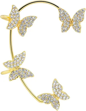 Zircon Butterfly Earrings,Butterfly Earrings for Women,Butterfly Ear Wrap Earrings,No Piercing Ear Clip,for Women Jewellery