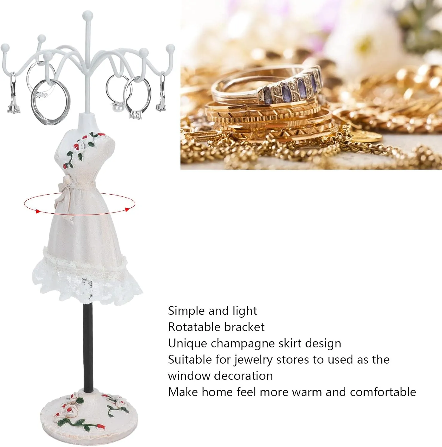 ZJchao Jewelry Display Stand, Earrings Necklace Storage Polyresin Doll Holder with Rotatable Bracket Bracelet Holder Organizer Rack Tower Decoration Dress Necklace Stand for Girls(#1)