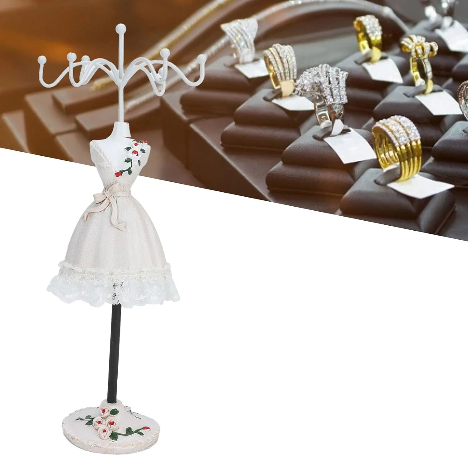 ZJchao Jewelry Display Stand, Earrings Necklace Storage Polyresin Doll Holder with Rotatable Bracket Bracelet Holder Organizer Rack Tower Decoration Dress Necklace Stand for Girls(#1)