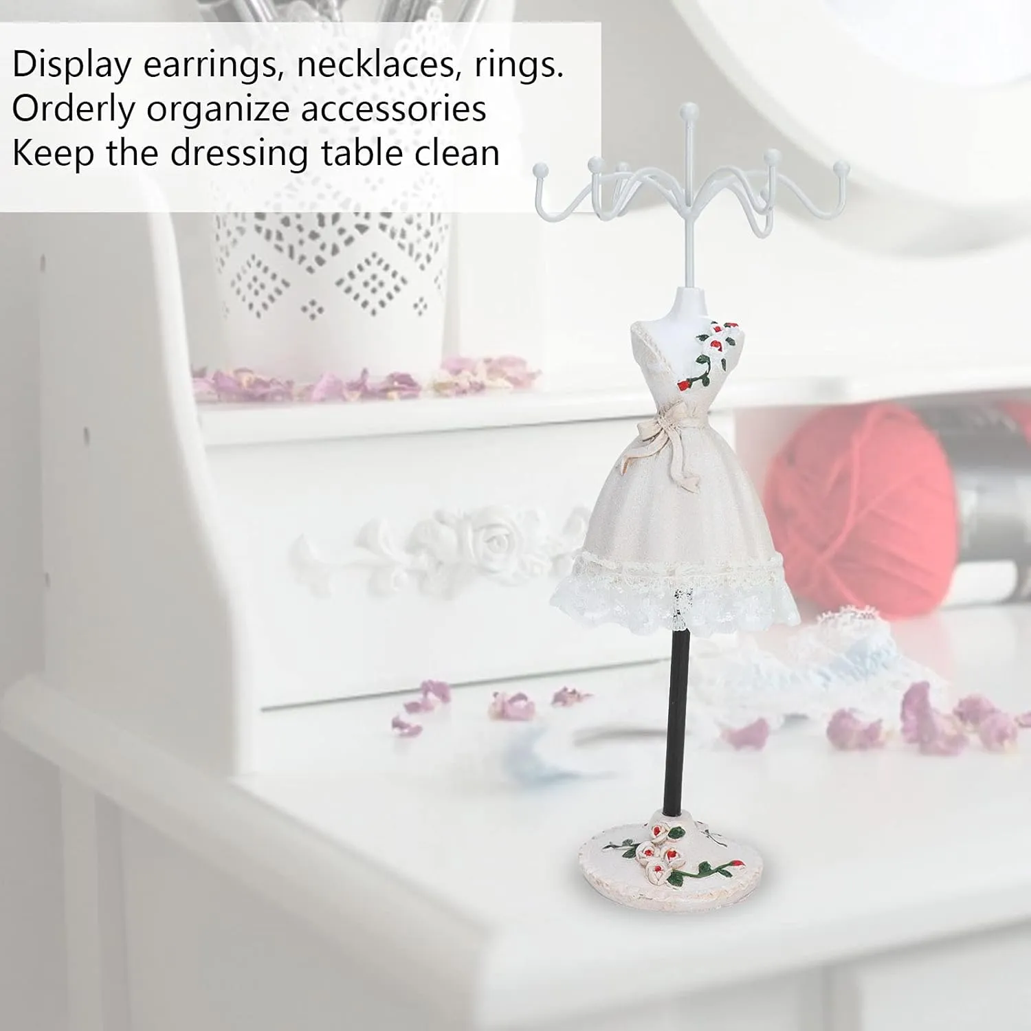 ZJchao Jewelry Display Stand, Earrings Necklace Storage Polyresin Doll Holder with Rotatable Bracket Bracelet Holder Organizer Rack Tower Decoration Dress Necklace Stand for Girls(#1)