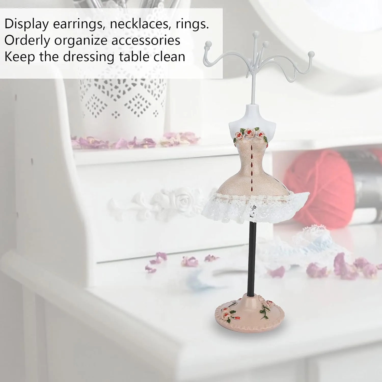 ZJchao Jewelry Display Stand, Lady Model Earring Display Rack Jewelry Stand Holder Necklace Storage Polyresin Doll Holder with Rotatable Bracket Bracelet Organizer Rack Tower Decor for Girls(#3)
