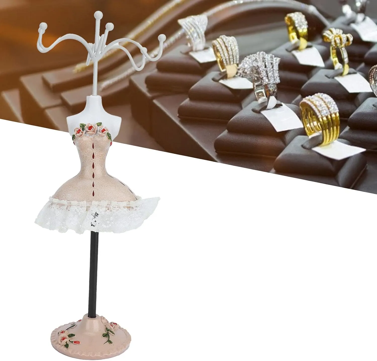 ZJchao Jewelry Display Stand, Lady Model Earring Display Rack Jewelry Stand Holder Necklace Storage Polyresin Doll Holder with Rotatable Bracket Bracelet Organizer Rack Tower Decor for Girls(#3)