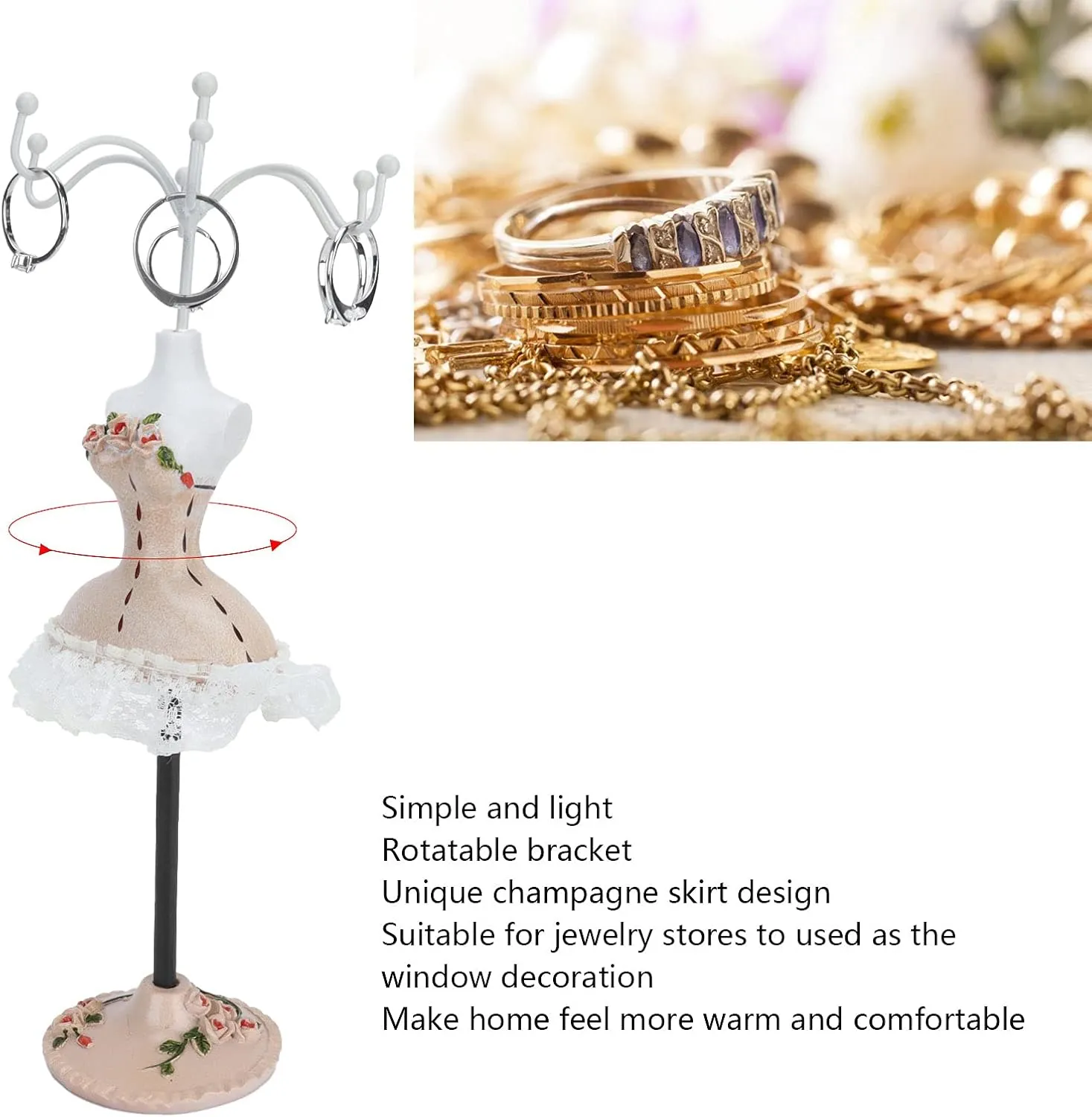 ZJchao Jewelry Display Stand, Lady Model Earring Display Rack Jewelry Stand Holder Necklace Storage Polyresin Doll Holder with Rotatable Bracket Bracelet Organizer Rack Tower Decor for Girls(#3)