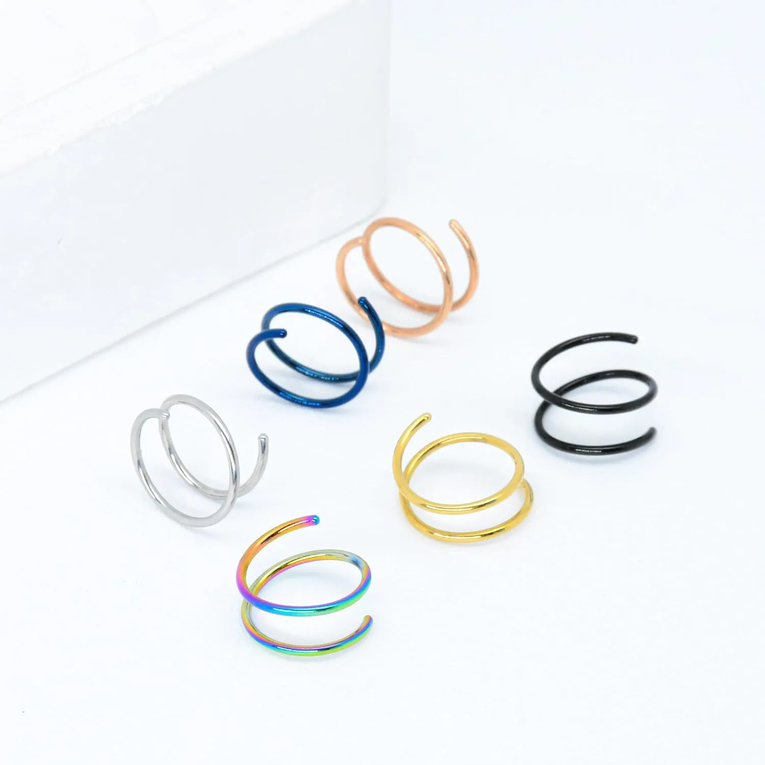 ZMANYIJEW 3-8Pcs Stainless Steel Double Hoop Nose Ring for Single Piercing Bendable Twist Spiral Nose Rings Hoops for Women 8mm