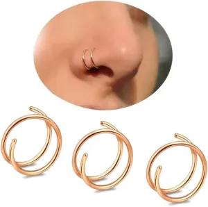 ZMANYIJEW 3-8Pcs Stainless Steel Double Hoop Nose Ring for Single Piercing Bendable Twist Spiral Nose Rings Hoops for Women 8mm