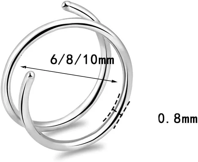 ZMANYIJEW 3-8Pcs Stainless Steel Double Hoop Nose Ring for Single Piercing Bendable Twist Spiral Nose Rings Hoops for Women 8mm