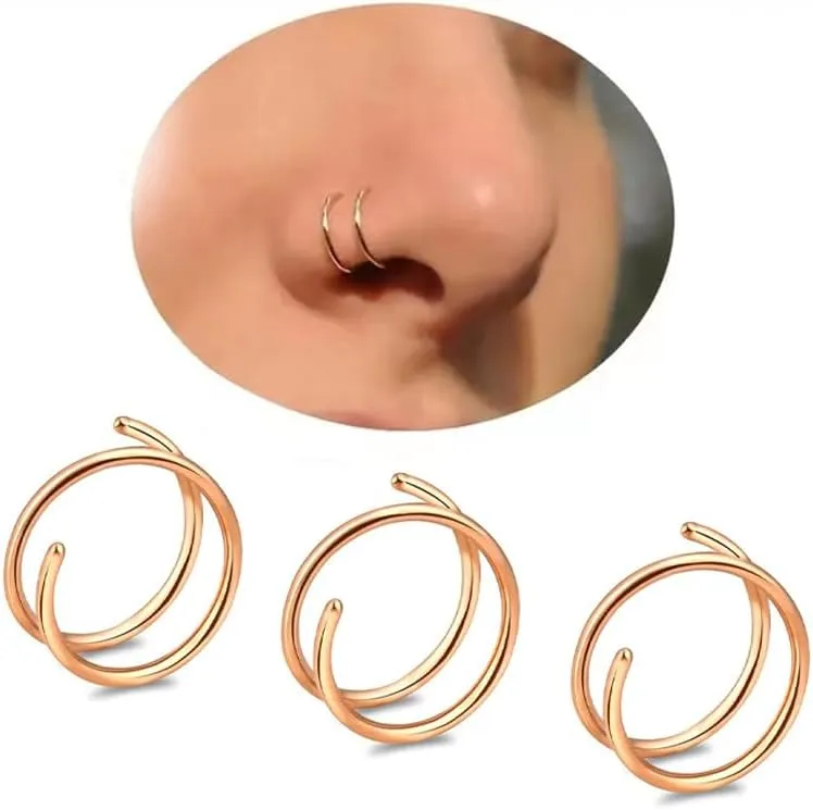 ZMANYIJEW 3-8Pcs Stainless Steel Double Hoop Nose Ring for Single Piercing Bendable Twist Spiral Nose Rings Hoops for Women 8mm