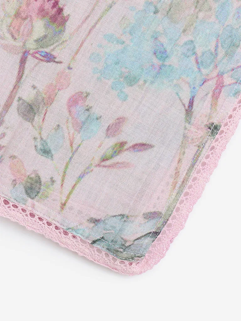 Zuba Pink Foliage Pattern Cotton-Blend Stole