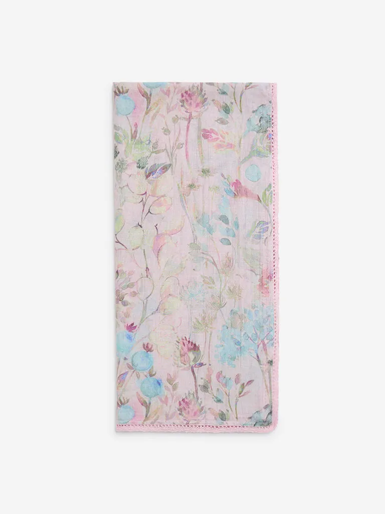 Zuba Pink Foliage Pattern Cotton-Blend Stole